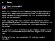 Social media users reacted to Tallahassee Classical School’s ex-principal teaching kids about world-famous art. (Image via Twitter)